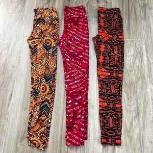 LuLaRoe Womens Multicolor One Size Leggings Lot of 3 Colorful